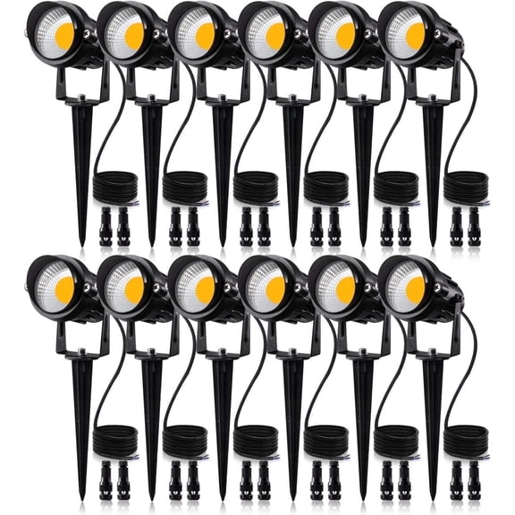 SUNVIE 12W Low Voltage LED Landscape Lights, Outdoor 12V Warm White Waterproof Wall Tree Flag Spotlight with Spike Stand for Patio Decor, 12 pack
