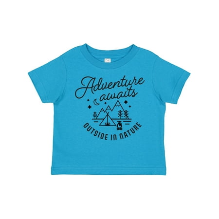 

Inktastic Adventure Awaits Outside in Nature with Tent and Mountains Gift Toddler Boy or Toddler Girl T-Shirt