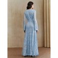 thumbnail image 3 of Womens Light Blue Long Sleeve Lace Maxi Dress, Elegant Round Neck Slim Fit, 3 of 7