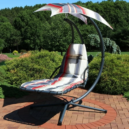 Sunnydaze Modern Lines Floating Chaise Lounger Swing Chair With Canopy Umbrella 43 Inch Wide X 80 Inch Tall