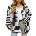 thumbnail image 1 of Cardigan Sweaters for Women Color Block Long Sleeve V Neck Sweater Fashion Kint Striped Open Front Button Outerwear, 1 of 7