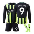 thumbnail image 1 of GZSL 2425 Striped Green Soccer Jersey - Long Sleeve, #9 HAALAND UK Away Game Soccer Jersey for Soccer Sports Essentials, Kid 3-Piece Set for a New Visual Experience, #9/28, 1 of 7