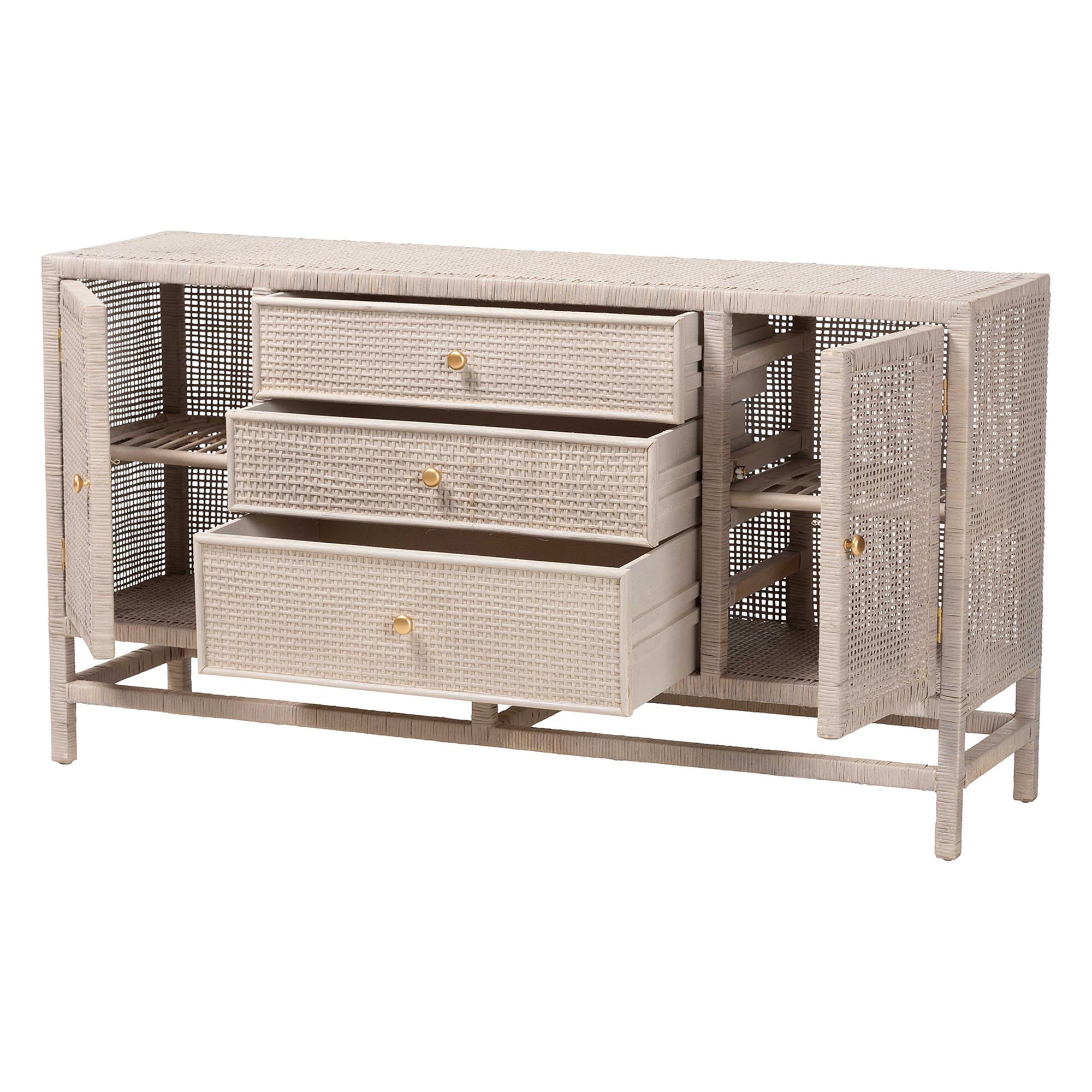 bali & pari Vivan Boho Storage Cabinet, 3-Drawer, French Grey