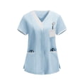 thumbnail image 1 of Craaazy Plus Size Women's Solid Color Nursing Scrub T-shirts with Contrast V-Neck and Multi Pockets for Medical Work Gift, 1 of 6