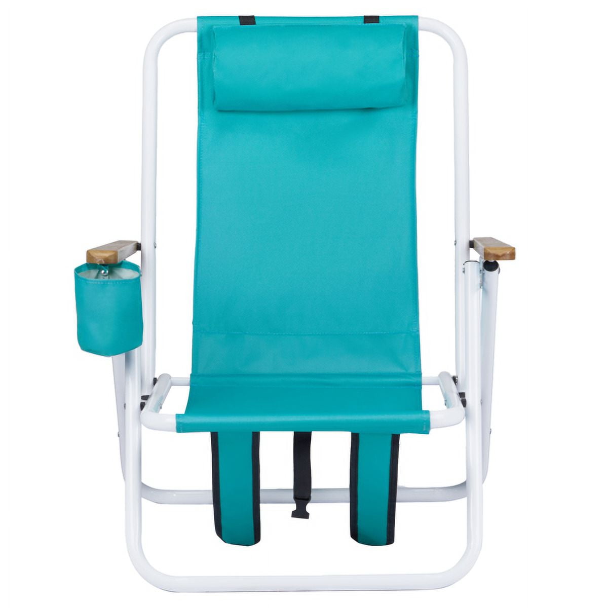 Folding Beach Chair with Backpack Straps, Camping Chair 4 Reclining Positions, Wooden Armrests & Cup Holder, 265lb Capacity