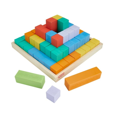 Fisher-Price Wooden Rainbow Stacking Building Blocks, Creative Play for Toddlers, 65 Wood Pieces