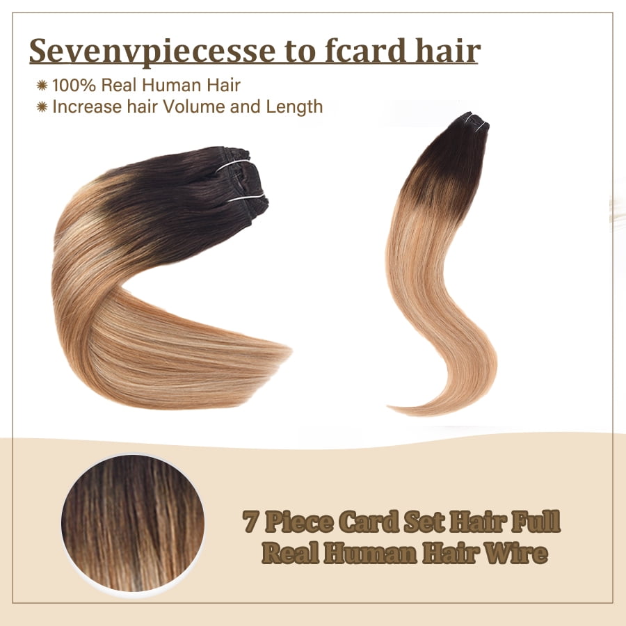 Vlasy Straight Clip In  Hair Extensions 16inches Real Human Hair 7Pcs Clip In T2-27+T2-60# Human Hair Extensions