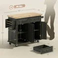 thumbnail image 5 of Kitchen Island Cart with Rubber Wood Top, Rolling Kitchen Island Table with Drawers, Adjustable Shelves, Spice Rack & Towel Rack — Brown, 5 of 6