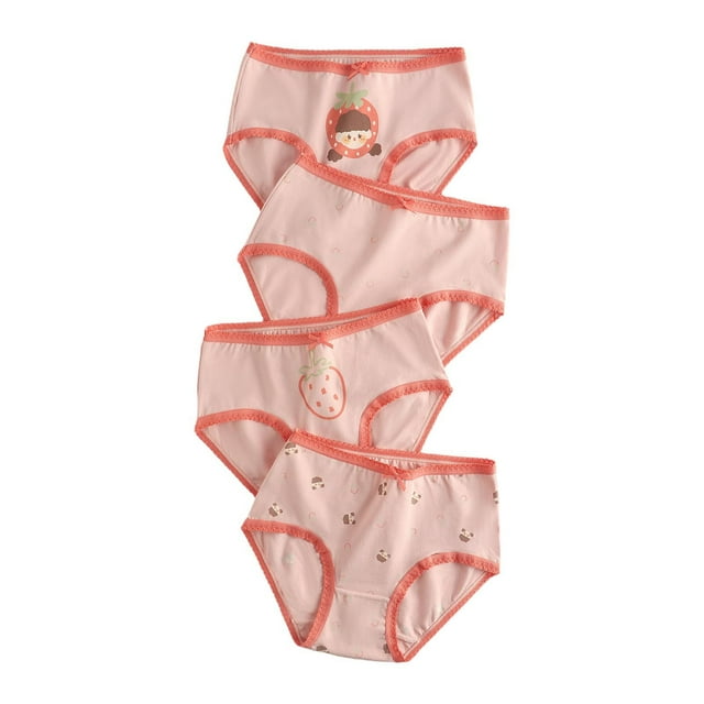 Sous-vêtements Dessin Animé pour Petits Garçons Caleçons Courts Motif Fraise Multipacks Caleçons Courts Enfants Tout-Petits Lot de 4 Caleçons Courts Respirants Filles Rouges 8-9 Ans