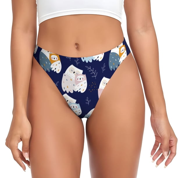 Balery Mom And Baby Owls Tangas de Algodón para Mujer con Estampado – Ropa Interior Sexy, Transpirable, G-string-Large