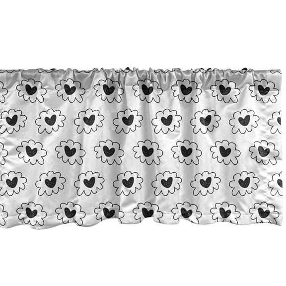 Ambesonne Doodle Window Valance, Hand Drawn Hearts Sketched into Cloud Like Fluffs in Monochrome Style, Curtain Valance for Kitchen Bedroom Decor with Rod Pocket, 54" X 18", Charcoal Grey and White