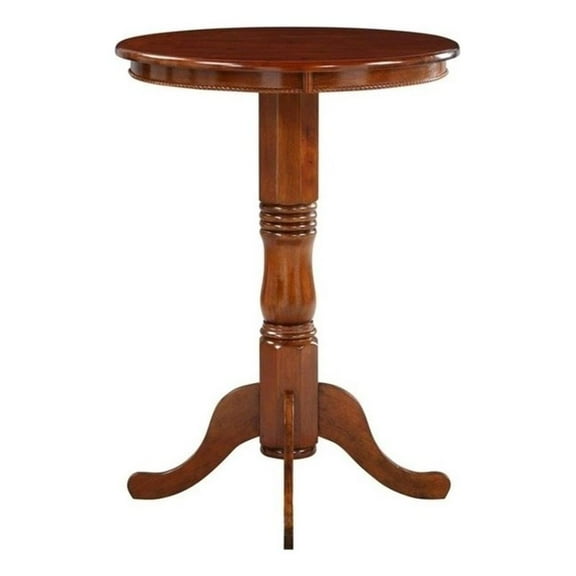 Bowery Hill Round Traditional Wood Pub Table with Dedestal Base in Cherry