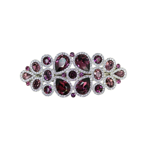 Faship Gorgeous Purple Rhinestone Crystal Floral Hair Barrette Clip