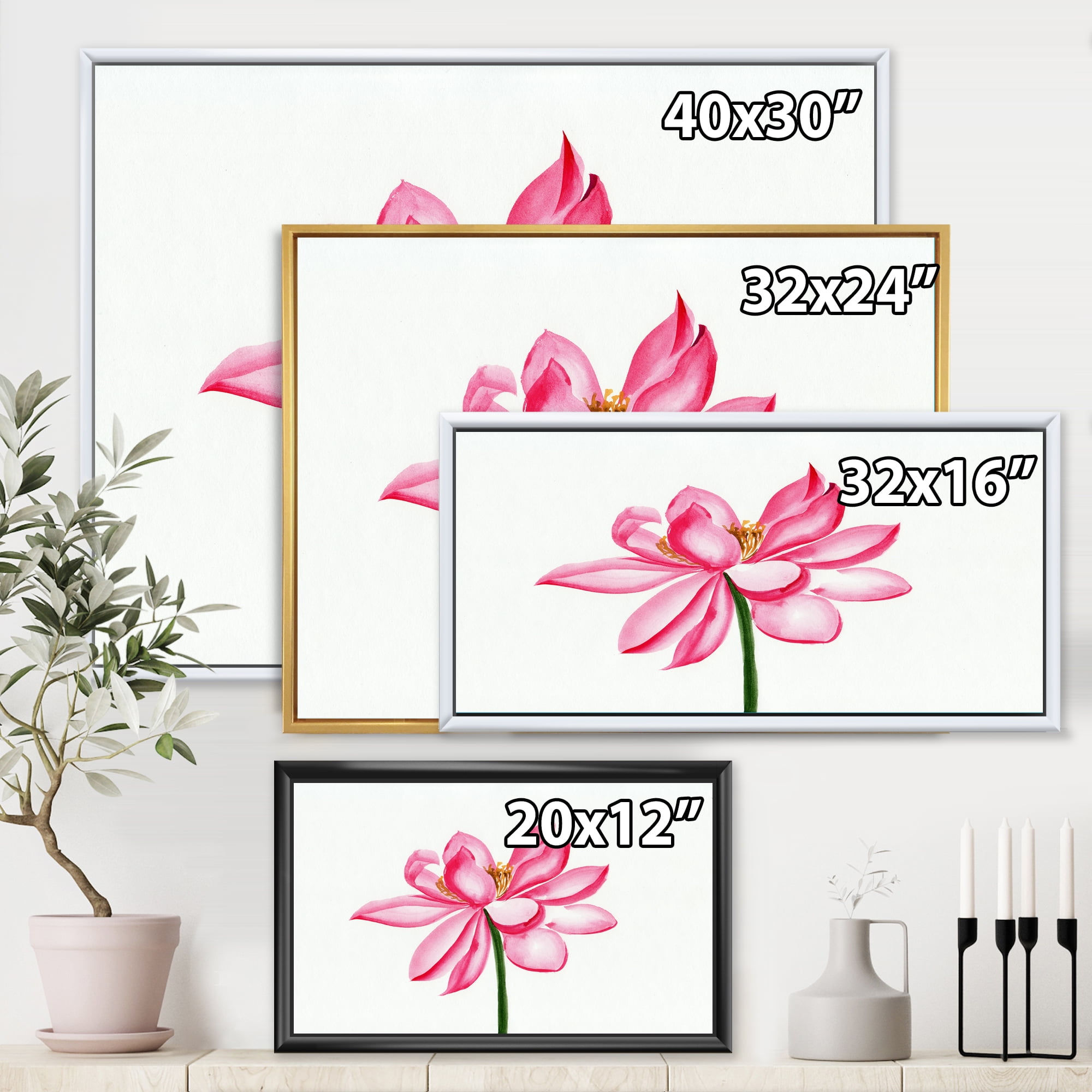 Designart 'Ancient Detail of A Pink Lotus' Traditional Framed Canvas Wall Art Print