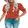 thumbnail image 1 of QJUHUNG Women Short Puff Sleeve Sweaters Loose Lightweight Pointelle Knit Pullover Tops, 1 of 3