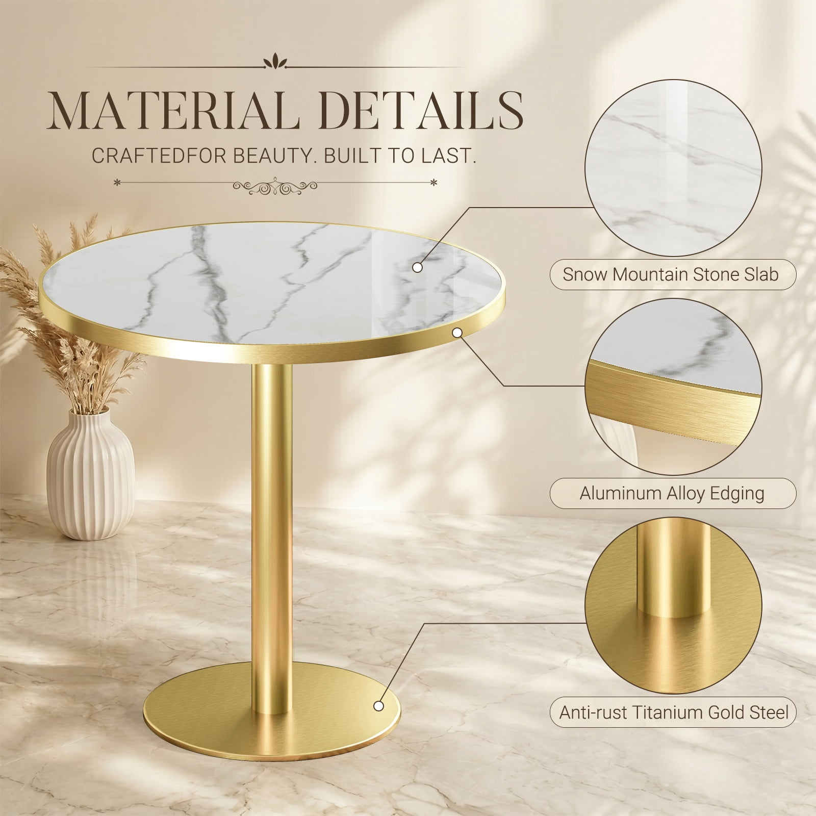 Aukfa 31.5" Round Sintered Stone Dining Table for 2-4, Kitchen Table Tulip Table with Gold Pedestal Base for Bistro Small Apartment,Carrara White