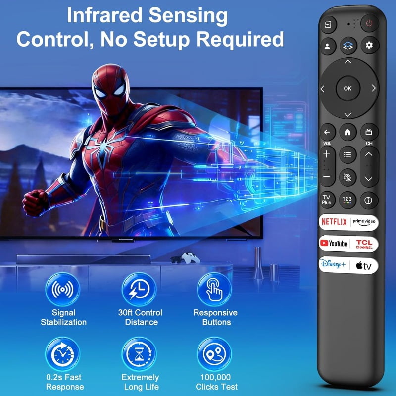 Replacement for TCL Google TV Remote Control, RC813 Compatible with TCL QM8 / QM7 / S5 / S4 / S3 / Q7 / Q6 / Q5 4K UHD HDR LED QLED QD-Mini LED Full-HD Smart TVs (No Voice Function)
