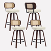 Beige, variant on Bocarali 26 in. Swivel Counter Height Bar Stools Set of 4, Faux Leather Upholstered Bar Chairs with Rattan Back, Mid-Century Modern Counter Stools with Walnut Bentwood Leg for Kitchen Island, Beige