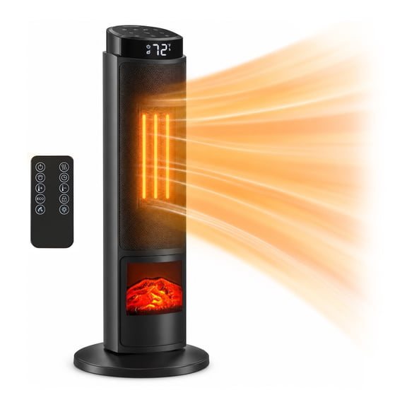 Alvantor 23-Inch 1500W Space Heater, 70° Oscillation, Thermostat, Remote, 7-Color Lights, Garden Black