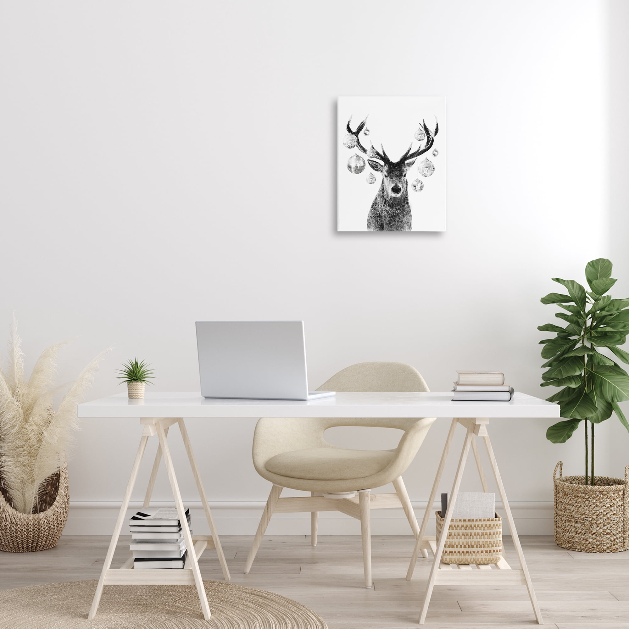 Stupell Industries Deer with Disco Balls Animals & Insects Painting Gallery Wrapped Canvas Art Print Wall Art, 16 x 20