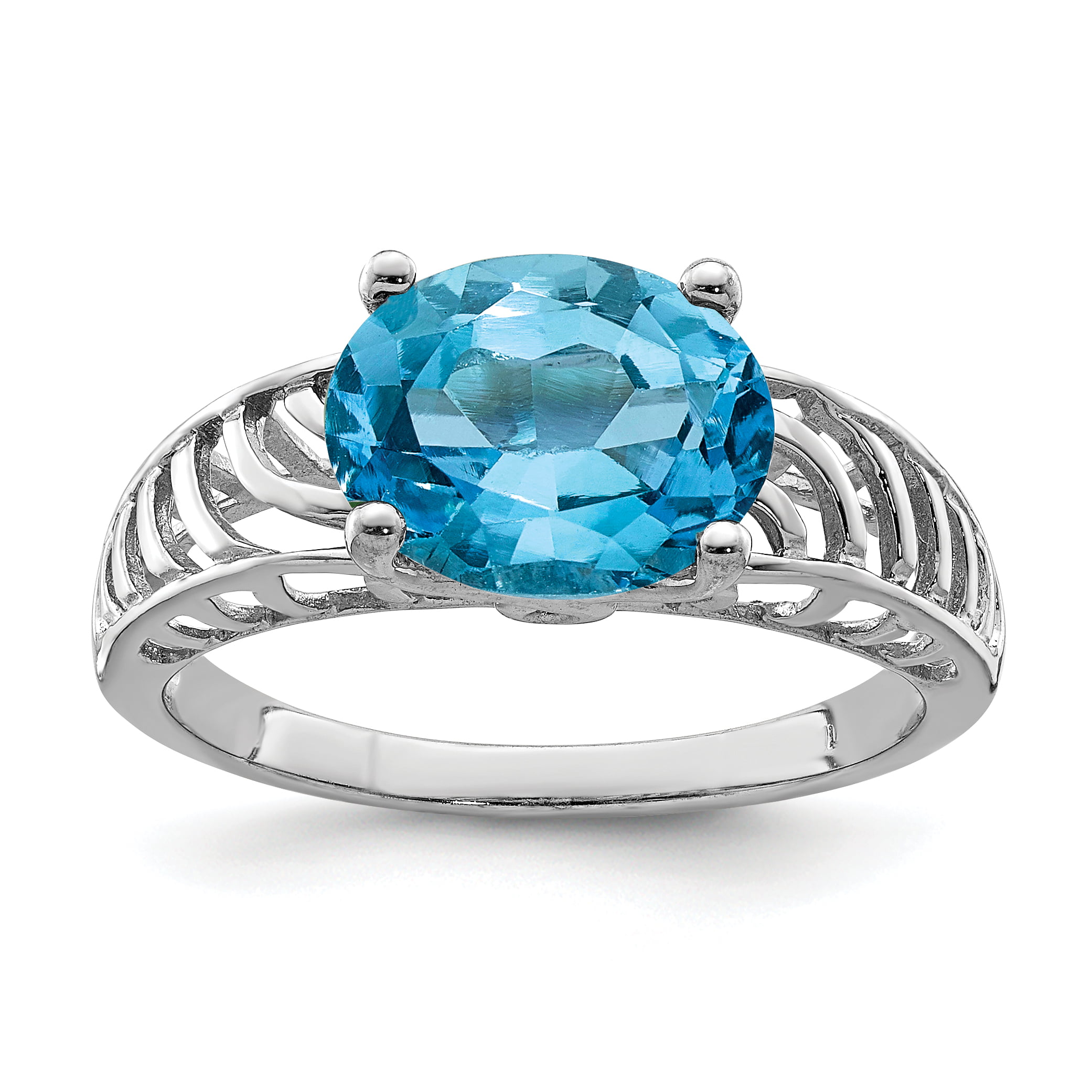 925 Sterling Silver Oval Swiss Blue Topaz Diamond Band Ring Size 7.00 Gemstone Fine Jewelry For Women Gifts For Her