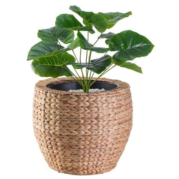 15.75 x 14 in. Water Hyacinth Round Floor Planter with Metal Pot, Brown - Large