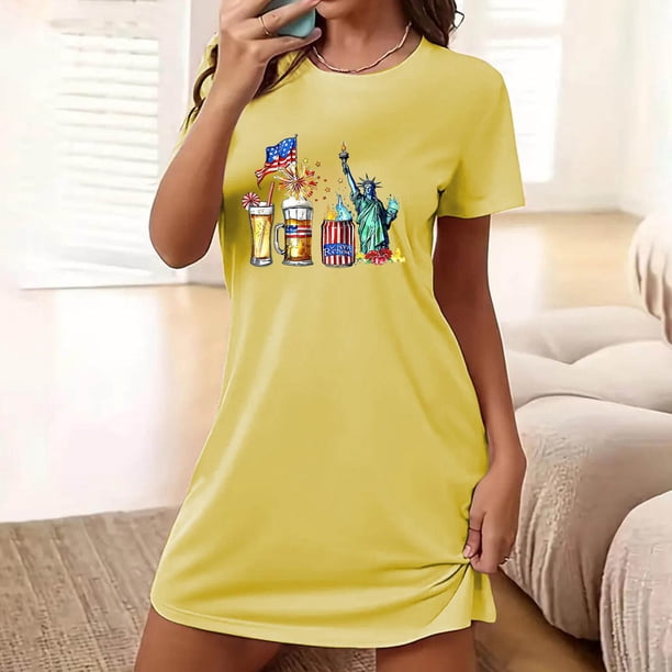 Camisón corto de talla grande para mujer, camisón de manga corta con estampado de pecho a la moda, camisón para mujer