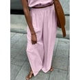 thumbnail image 6 of Women'S 2 Piece Outfits Linen Vest Waistcoat Dressy Casual Sets High Slit Wide Leg Pants Suits Pink M, 6 of 7