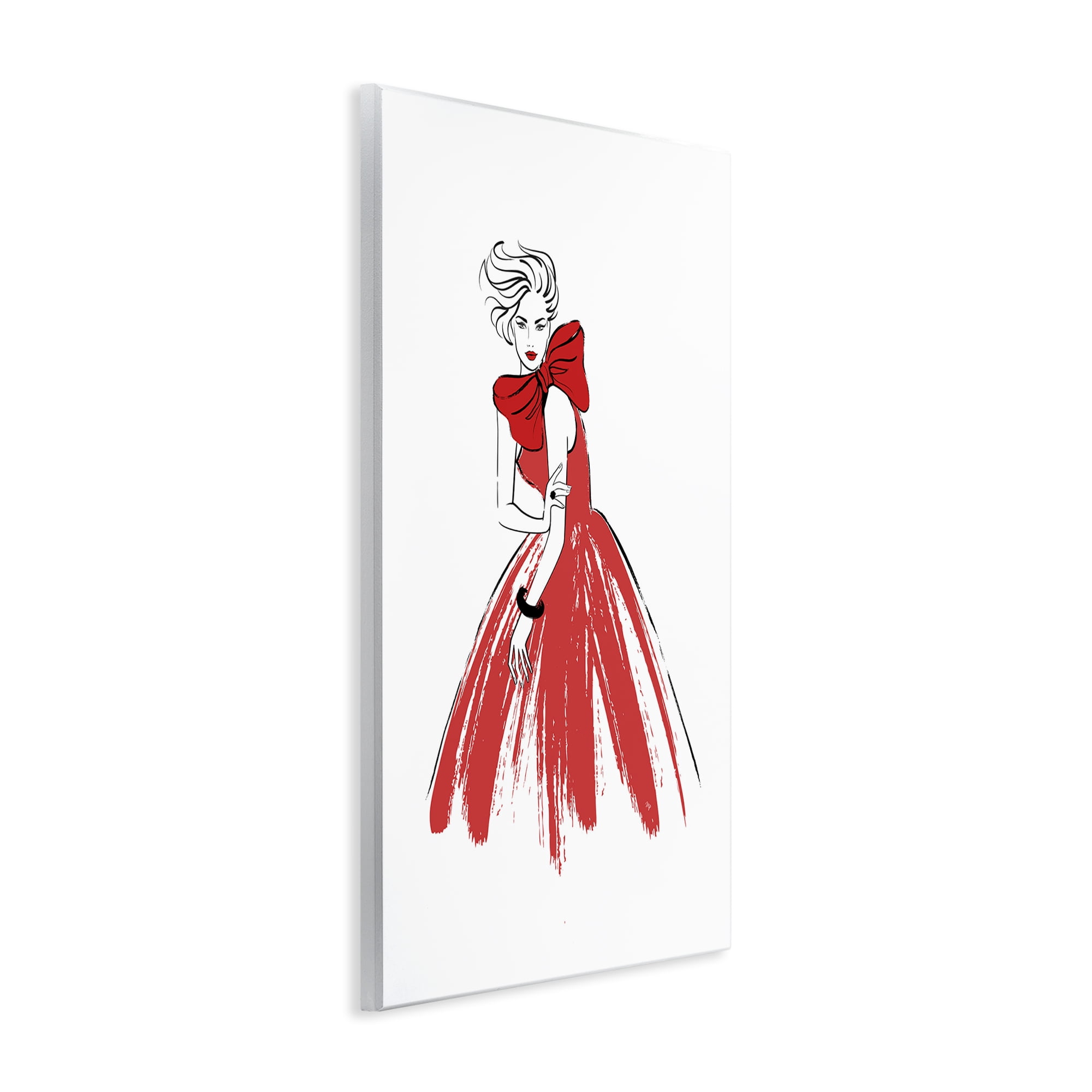 Stupell Industries Lady & Red Bow Dress Novelty Painting Unframed Art Print Wall Art, 10 x 15