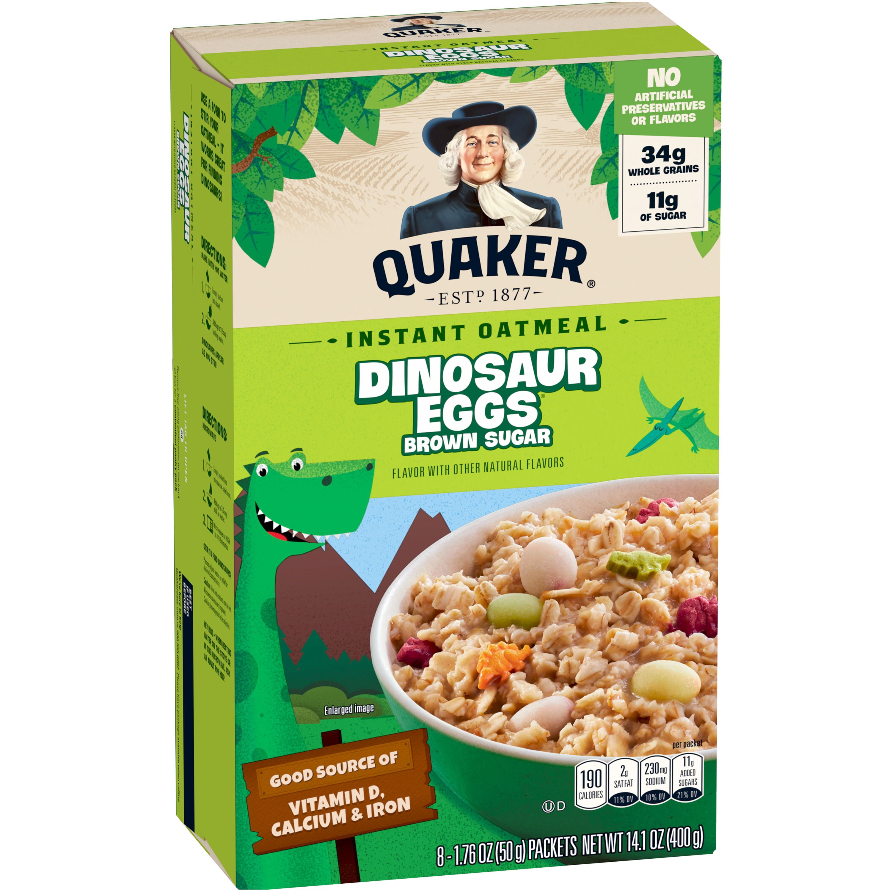 (4 pack) Quaker Instant Oatmeal, Dinosaur Eggs & Brown Sugar, 1.76 oz, 8 Packets
