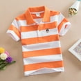 thumbnail image 2 of Virmaxy (1-14 Years Old) Toddler Kids Summer New Short-Sleeved Shirt Children Lapel Striped Colorful T-Shirt Casual Tops 2025 Summer Cotton Loose Fit Crewneck Blouses Tops Orange 2 Years, 2 of 3