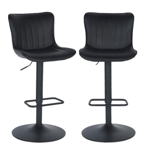 Set de 2 Bancos Cocina Alto, Giratorio con Reposapié y Respaldo, Color Negro