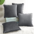 thumbnail image 4 of Unique Bargains Velvet Pillow Cover with Poms for Sofa 4PCS Dark Gray 20" x 20", 4 of 8