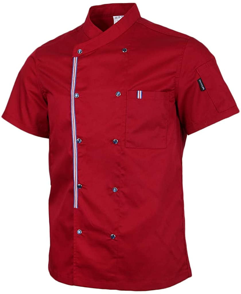 Mens and Womens Chef Coat Double-Breasted Short-Sleeved Summer Chef Jacket 