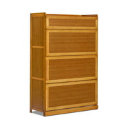 [MoNiBloom] Bamboo 7 Tiers 28 Pairs Shoes Cabinet with Door, Organizer Rack, Brown, for Entryway