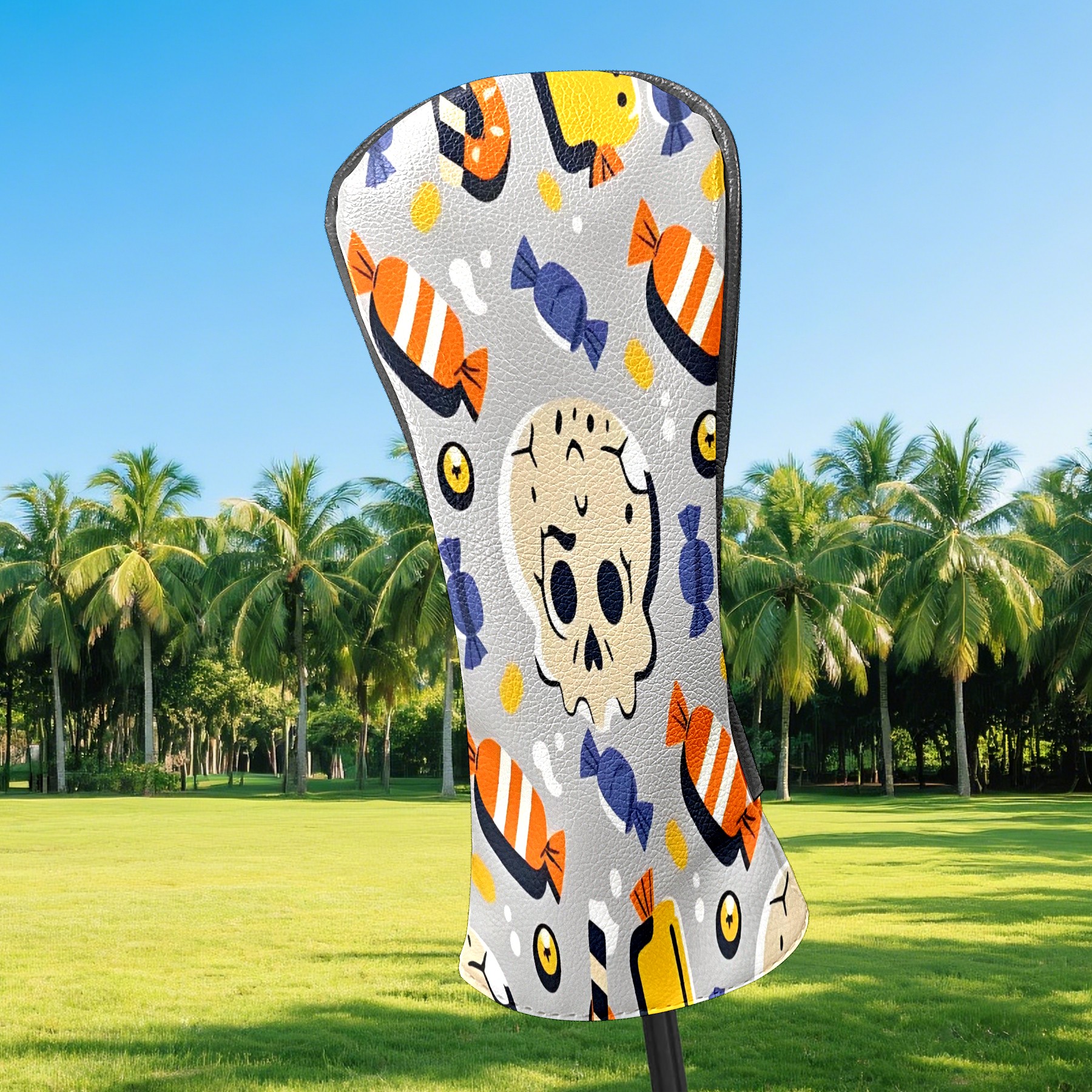 Golf Club Covers, Colorful HalloweenCandy Premium PU Leather Driver Hybrid Putter Head Covers with Velvet Lining, Waterproof Golf Gifts for Men Women