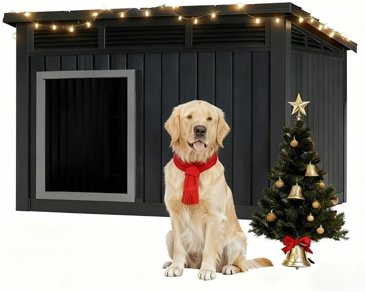 Dog House Outdoor Indoor for Medium Dog - Weatherproof & Removable Roof, Easy Assemble and Clean for Small to Medium Dogs(Grey, 32.1" L × 25.1" W × 24" H)