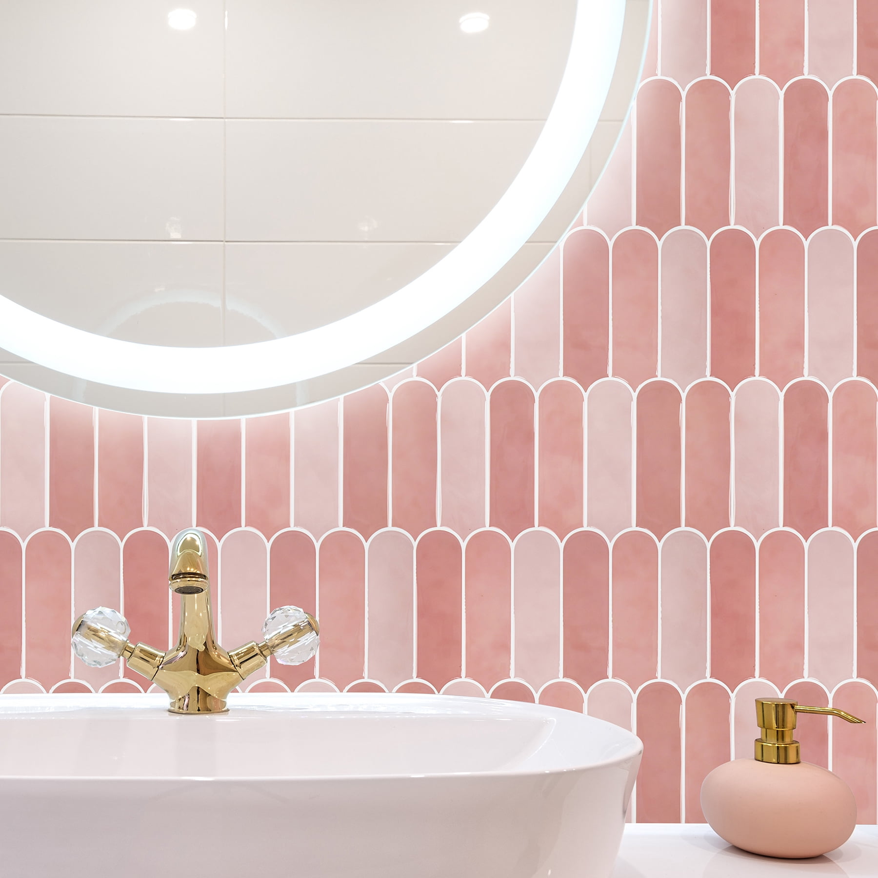 HOMEART Pink Peel and Stick Backsplash, 10”×10” Self Adhesive Feather Wall Tiles for Kitchen Bathroom (10 Sheets)