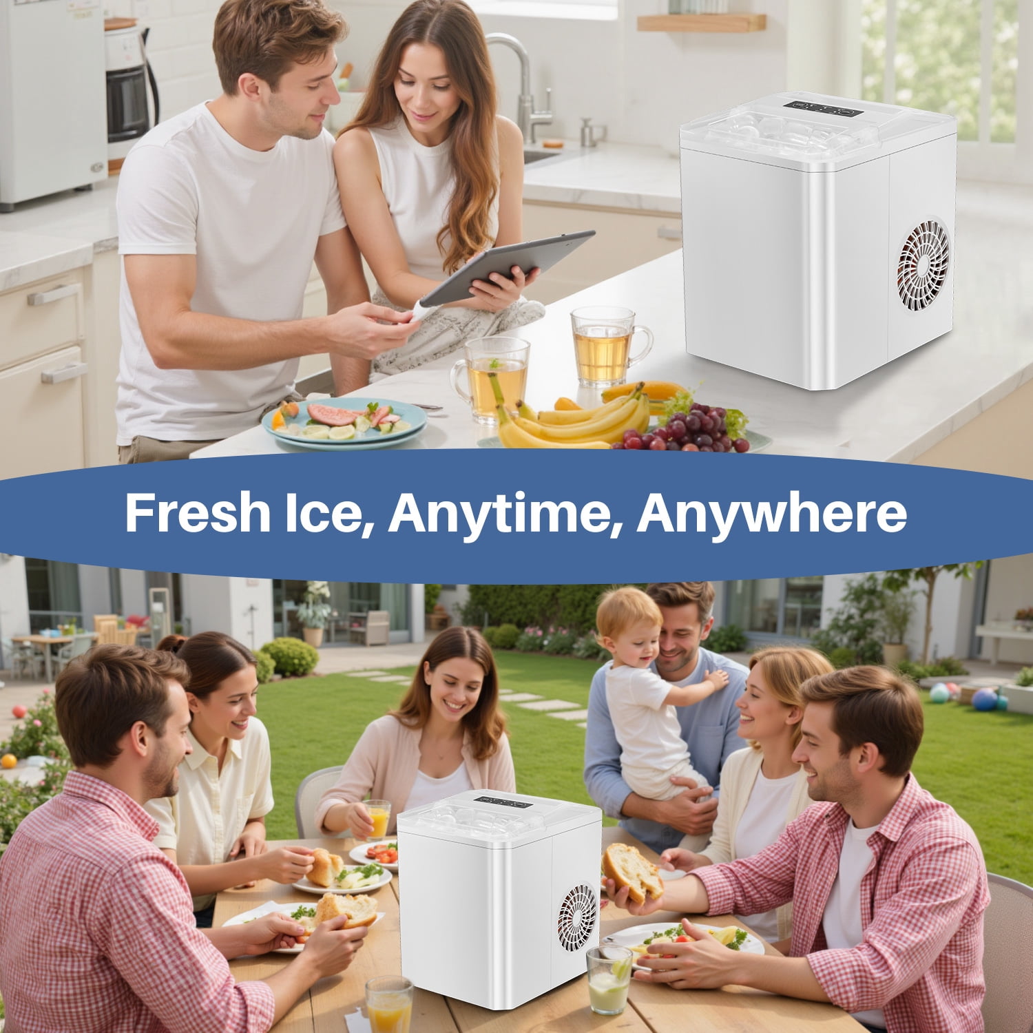 TINKLE WELL Portable Ice Maker, Countertop Self-Cleaning Machine with Ice Scoop & Basket, Ideal for Home, Kitchen, and Parties, White