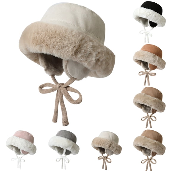 YOTQUSKI Hat with Ear Flaps for Women, Adding Fleece Thickened Fisherman's Hats, Outdoor Warm Caps for Women