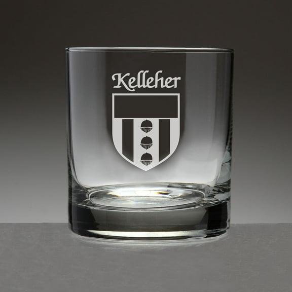 Kelleher Irish Coat of Arms Tumbler Glasses - Set of 4 (Sand Etched)
