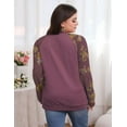 thumbnail image 2 of FOLUNSI Women's Plus Size Sweatshirt Long Sleeve Crew Neck Print Splicing tops Purple 2XL, 2 of 8