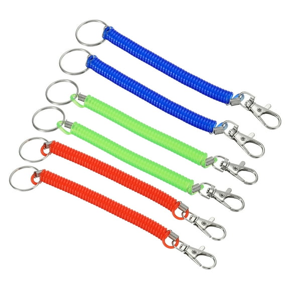 Uxcell 6.7" Spiral Retractable Spring Coil Keychain, 6 Pack, Red Green Blue