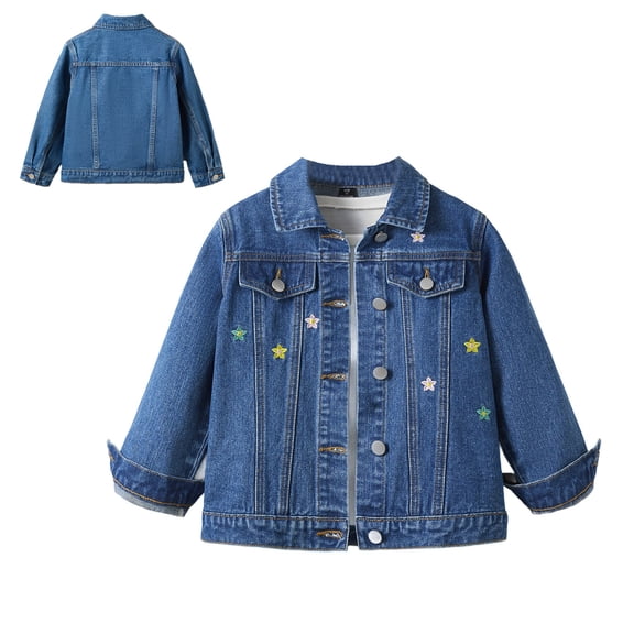 Toddler Jean Jacket for Girls Long Sleeve Button down Girls Embroidery Denim Jacket Girls Spring Jacket Girl Clothes Size 3-4 Years