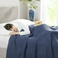 thumbnail image 4 of Twin Cotton Blankets, Breathable Waffle Weave Blankets for All Seasons, Indigo, 4 of 5