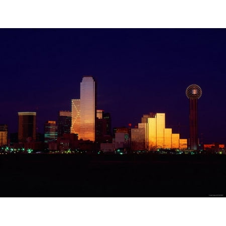 Skyline View of Buildings and High-Rises at Sunset in Dallas, Texas Print Wall