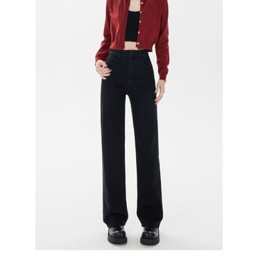 Women's Black Straight Leg Jeans Stretch Flared Pants Slimming Fleece-Lined Drape Fit New Narrow Wide Leg Trousers for Fall Winter