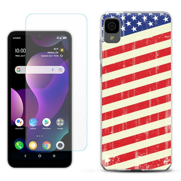 Slim-Fit Gel TPU Phone Case for TCL 30Z / 30 Z / 30 LE, with Tempered Glass Screen Protector, by OneToughShield ® - Flag / USA