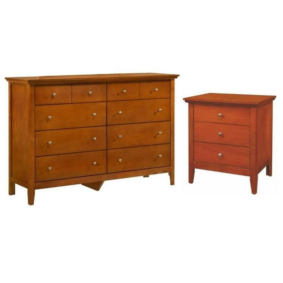 Home Square 2-Piece Set with 3-Drawer Nightstand & 8-Drawer Dresser in Oak