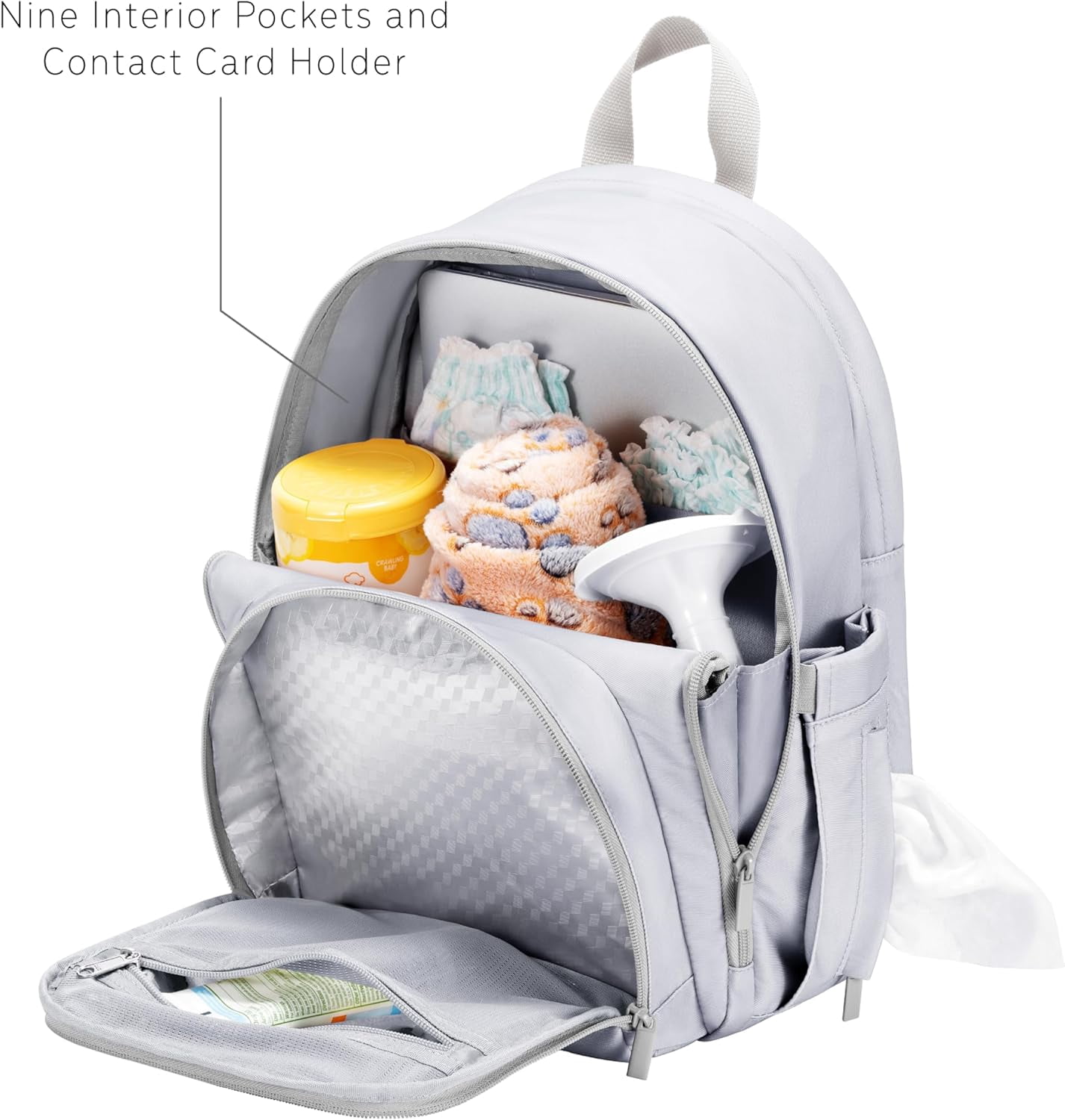 uninni Diaper Baby Bag Backpack for Moms and Dads with Baby Boys and Girls, Portable Changing Pad, Removable Pacifier Case - Grey, 15"